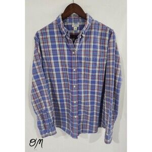 LL Bean Women's Purple Plaid 100% Cotton Flannel Long Sleeve Button Up - Size M